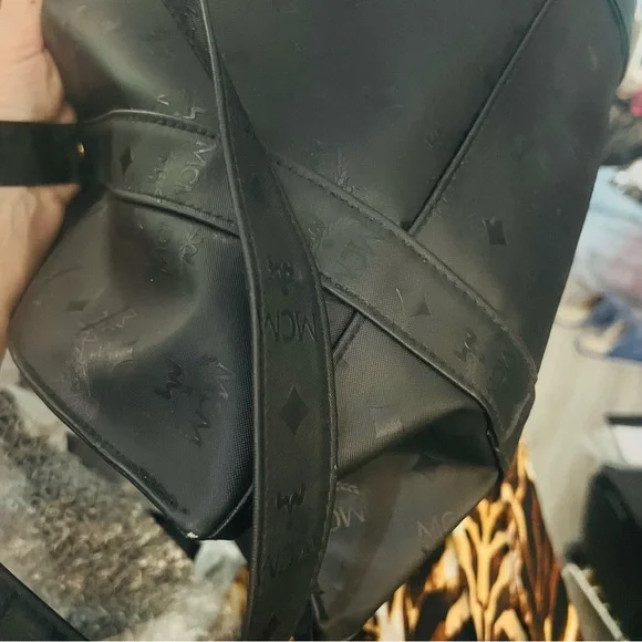 MCM Black Monogram Tote with Stud Accents - Picture 7 of 7